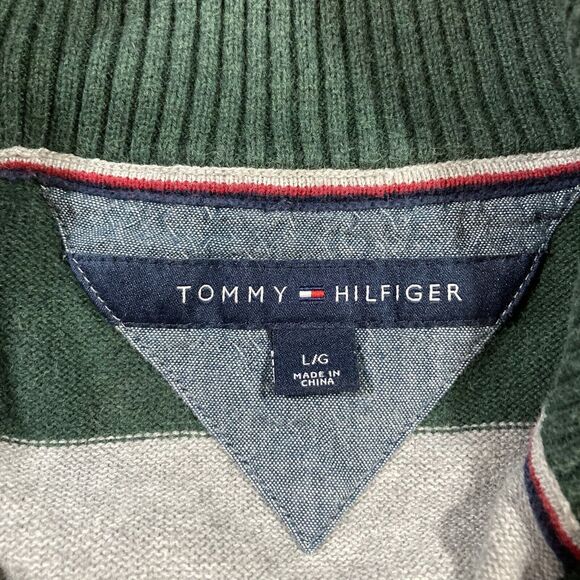 Tommy Hilfiger Turtleneck Sweater (Men’s size L) • ¼ Zipper • Green/Gray • EUC - Picture 2 of 4
